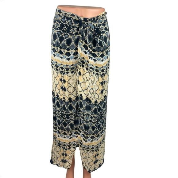 Zara Multicolor Printed Lightweight Tie Front High Slit Boho Midi Skirt Size M - Picture 3 of 8